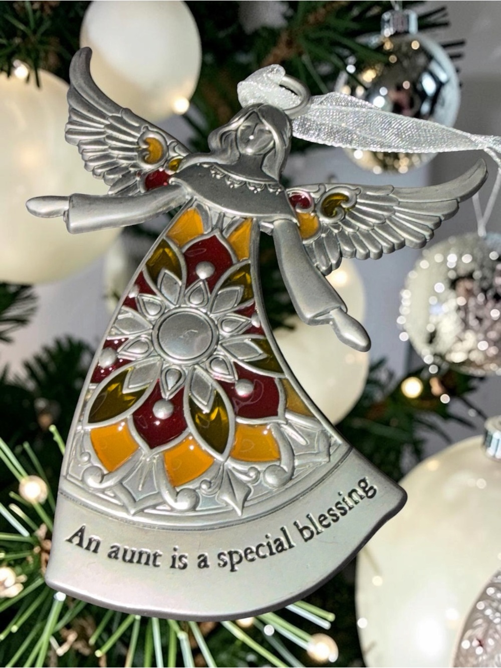 An Aunt Is a Special Blessing Silver Angel Ornament